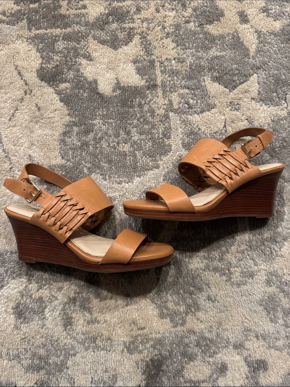 Cole Haan Women's Cognac Leather Woven Strap Sandals